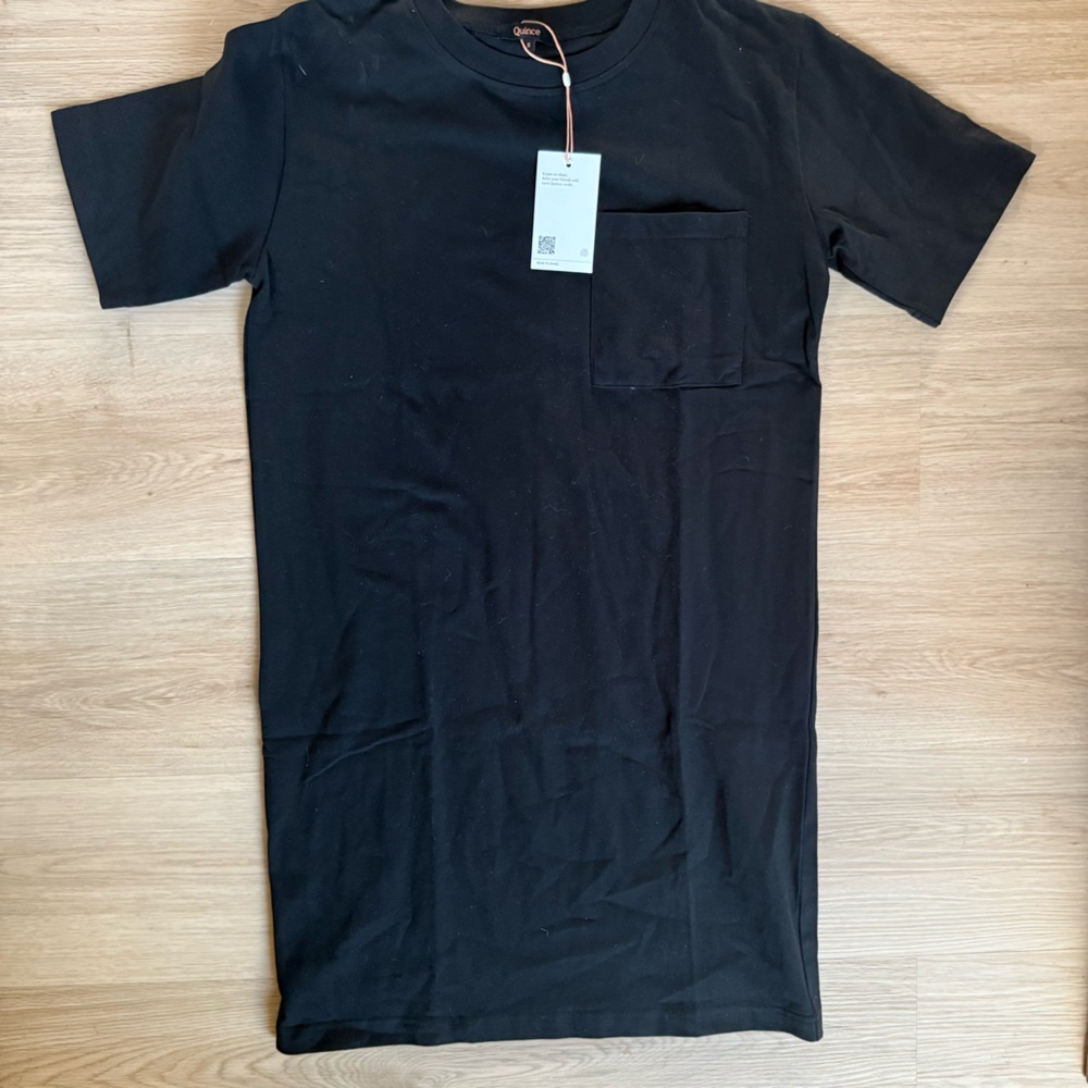Quince Black Mini Dress with Chest Pocket